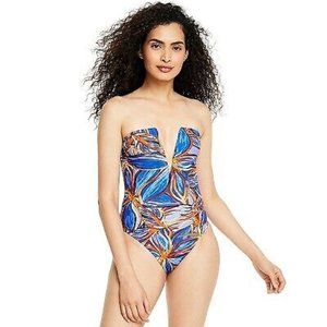NWT Fe Noel Target Blue Palm Print Removeable Straps One-piece Swimsuit